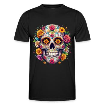 Halloween Skull Mexico Flowers La Catrina - Men's Functional T-Shirt - black - Front - AI Model Male 178 dark (178cm)