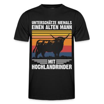 Alter Mann | Hochlandrind Retro Style - Männer Funktions-T-Shirt - Schwarz - Vorne - AI Model Male 178 dark (178cm)
