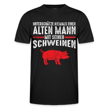 Alter Mann - Schweine | Vintage Retro Style - Männer Funktions-T-Shirt - Schwarz - Vorne - AI Model Male 178 dark (178cm)