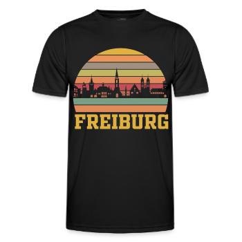 Freiburg | Freiburg Skyline Retro - Männer Funktions-T-Shirt - Schwarz - Vorne - AI Model Male 178 dark (178cm)