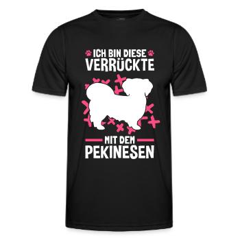 Verrückte mit Pekinese Peking-Palasthund - Männer Funktions-T-Shirt - Schwarz - Vorne - AI Model Male 178 dark (178cm)