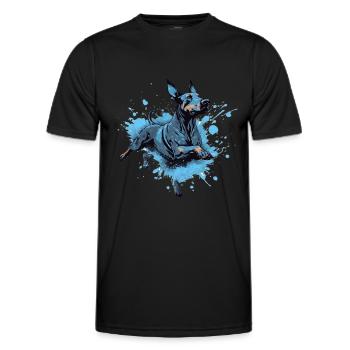 Doberman Dock-Diving into Water - Men's Functional T-Shirt - black - Front - AI Model Male 178 dark (178cm)