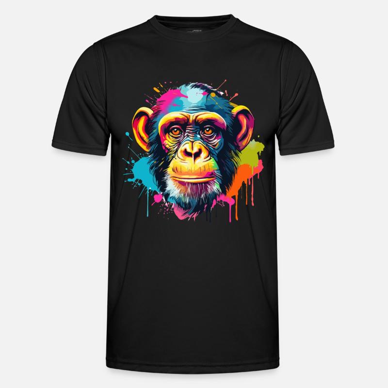 Bunter Schimpanse Farbkleckse Farbspritzer - Männer Funktions-T-Shirt - Schwarz