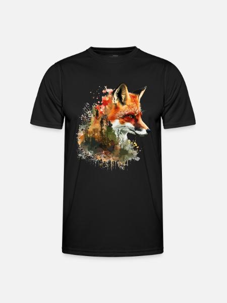 Fuchs im Wald Aquarell, Fuchs - Männer Funktions-T-Shirt - Schwarz