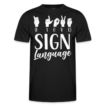 J’adore la sensibilisation aux signes en langue des signes - T-shirt sport Homme - noir - Devant - AI Model Male 178 dark (178cm)