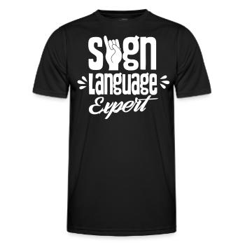 Gestes d’experts en langue des signes Signes de sensibilisation - T-shirt sport Homme - noir - Devant - AI Model Male 178 dark (178cm)