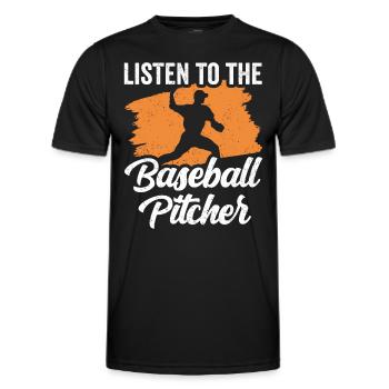Listening to the Baseball Pitcher Pitcher Hobby Player - Men's Functional T-Shirt - black - Front - AI Model Male 178 dark (178cm)