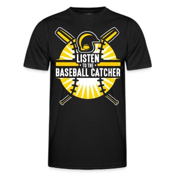 Listening to the Baseball Catcher Catcher Player Hobby - Men's Functional T-Shirt - black - Front - AI Model Male 178 dark (178cm)