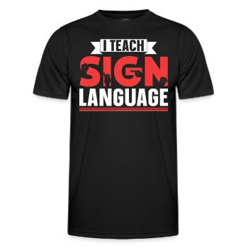 J’enseigne la sensibilisation à la langue des signes - T-shirt sport Homme - noir - Devant - AI Model Male 178 dark (178cm)