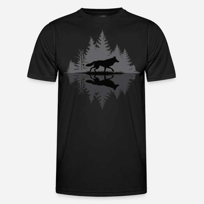 Wolf im dunklen Wald - Männer Funktions-T-Shirt - Schwarz