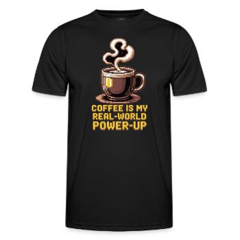 Coffee is my Real-World Power-Up– Gamer & Kaffee - Männer Funktions-T-Shirt - Schwarz - Vorne - AI Model Male 178 dark (178cm)