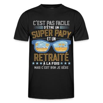 Papy Papou Retraite Grand-père Retraité - T-shirt sport Homme - noir - Devant - AI Model Male 178 dark (178cm)