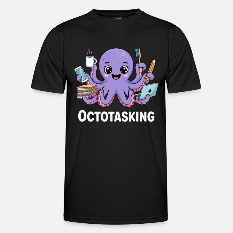 Octotasking Krake im Multitasking Modus - Männer Funktions-T-Shirt - Schwarz