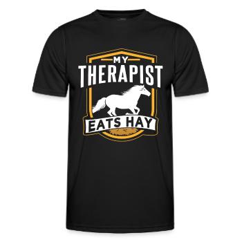 Mon thérapeute mange du foin à cheval - T-shirt sport Homme - noir - Devant - AI Model Male 178 dark (178cm)