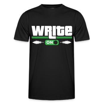 Continue writing Author Writer Writer - Men's Functional T-Shirt - black - Front - AI Model Male 178 dark (178cm)