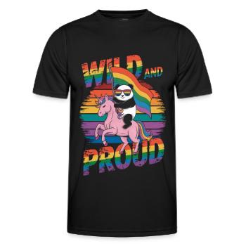 Panda reitet Einhorn LGBTQ Regenbogen Fahne - Männer Funktions-T-Shirt - Schwarz - Vorne - AI Model Male 178 dark (178cm)