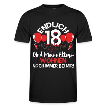 Endlich 18 - Und meine Eltern wohnen noch bei mir - Männer Funktions-T-Shirt - Schwarz - Vorne - AI Model Male 178 dark (178cm)