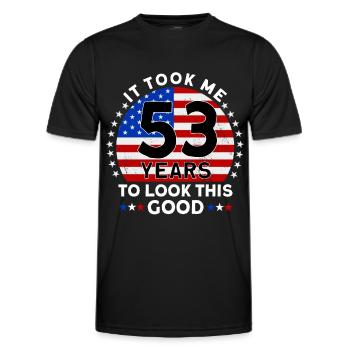 Il m’a fallu 53 ans pour être aussi beau - T-shirt sport Homme - noir - Devant - AI Model Male 178 dark (178cm)