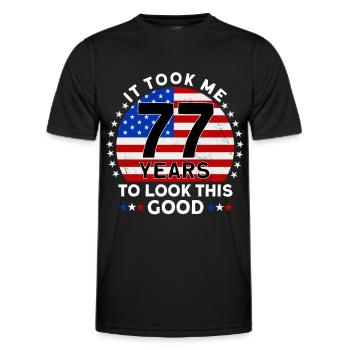 Il m’a fallu 77 ans pour être aussi beau - T-shirt sport Homme - noir - Devant - AI Model Male 178 dark (178cm)