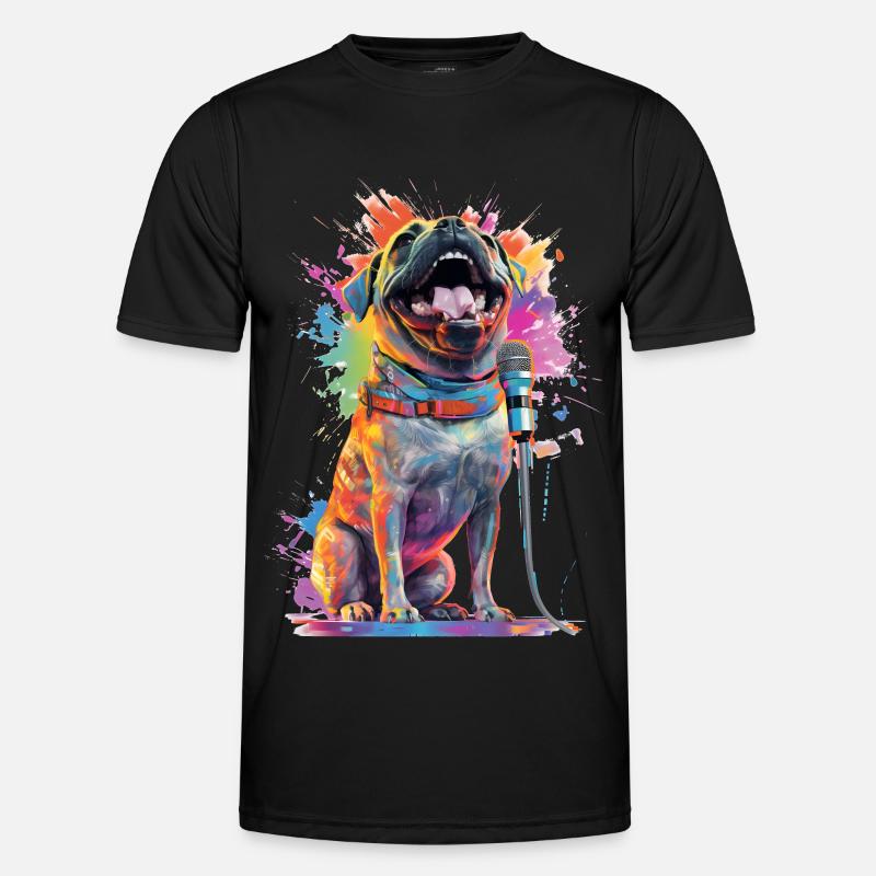 Singing dog with microphone - Men's Functional T-Shirt - black