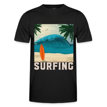 Summer Surfing Beach Vacation Gift - Men's Functional T-Shirt - black - Front - AI Model Male 178 dark (178cm)