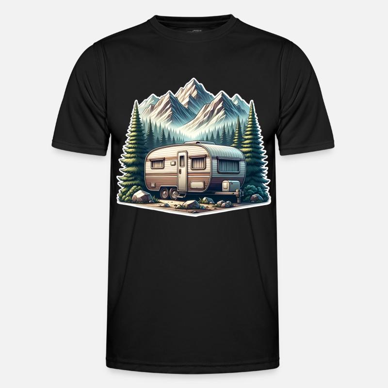 Camping Wohnwagen - Männer Funktions-T-Shirt - Schwarz
