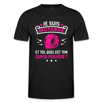 Super-pouvoir motarde, moto, cadeau motarde - T-shirt sport Homme - noir - Devant - AI Model Male 178 dark (178cm)