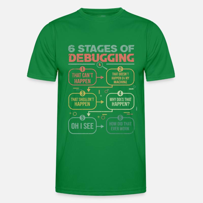 Programmierer Debugging 6 stages of debugging Männer Funktions-T-Shirt