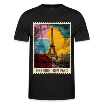 Paris Tour Eiffel France Skyline timbre-poste - T-shirt sport Homme - noir - Devant - AI Model Male 178 dark (178cm)