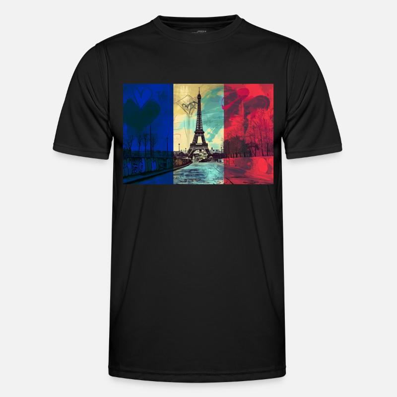 Paris Skyline Tour Eiffel France Drapeau Drapeau T-shirt sport Homme