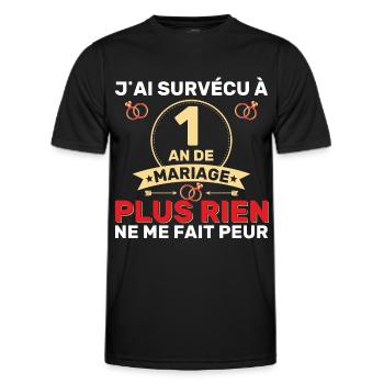 1 An De Mariage Noces De Coton Cadeau Mari 1ere an - T-shirt sport Homme - noir - Devant - AI Model Male 178 dark (178cm)