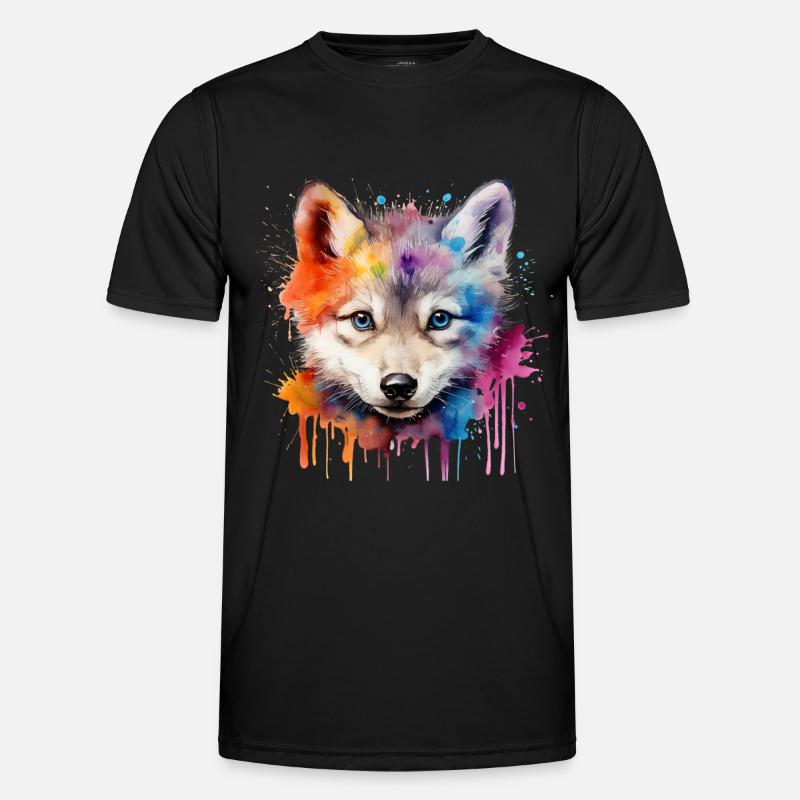 wolf, gray wolf, wolf cub - Men's Functional T-Shirt - black