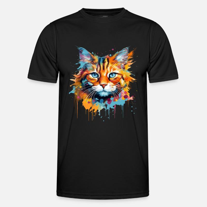 ginger cat, long-haired cat - Men's Functional T-Shirt - black