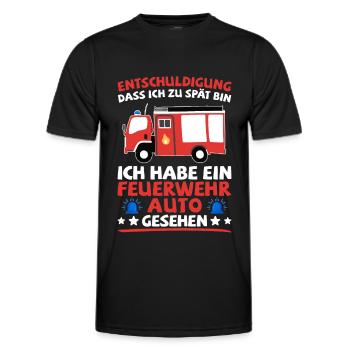 Feuerwehr Feuerwehrauto Feuerwehrmann lustig - Männer Funktions-T-Shirt - Schwarz - Vorne - AI Model Male 178 dark (178cm)