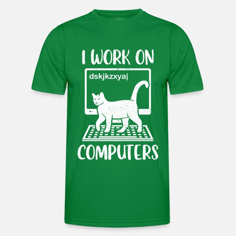 Katze Kätzchen Katzenmama I Work On Computers Männer Funktions-T-Shirt