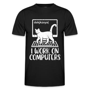 Chaton Propriétaire de chat Je travaille sur des ordinateurs - T-shirt sport Homme - noir - Devant - AI Model Male 178 dark (178cm)