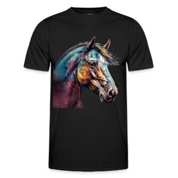Idée passion chevaux cavalière aquarelle splash - T-shirt sport Homme - noir - Devant - AI Model Male 178 dark (178cm)