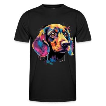 Dackel Hund Teckel Watercolor Art Hundekopf - Männer Funktions-T-Shirt - Schwarz - Vorne - AI Model Male 178 dark (178cm)