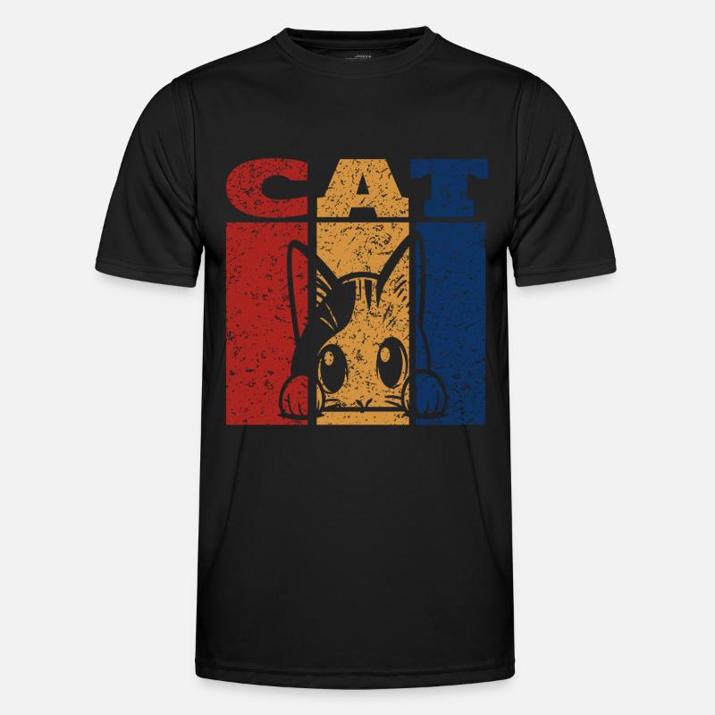 Spähende Katze Retro Design Männer Funktions-T-Shirt