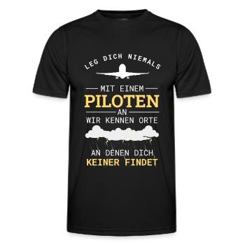 Pilot Flugzeug Luftfahrt Aviation Geschenk - Männer Funktions-T-Shirt - Schwarz - Vorne - AI Model Male 178 dark (178cm)