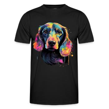 Dackel Hund Teckel Watercolor Art Hundekopf - Männer Funktions-T-Shirt - Schwarz - Vorne - AI Model Male 178 dark (178cm)