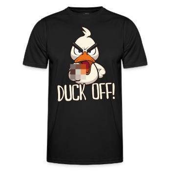 Duck Off! Funny duck with middle finger saying - Men's Functional T-Shirt - black - Front - AI Model Male 178 dark (178cm)