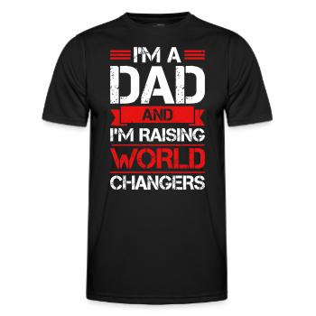 Je suis papa et j’élève des changeurs de monde - T-shirt sport Homme - noir - Devant - AI Model Male 178 dark (178cm)