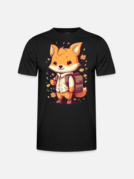 Cute cartoon fox with backpack for kindergarten children - Men's Functional T-Shirt - black