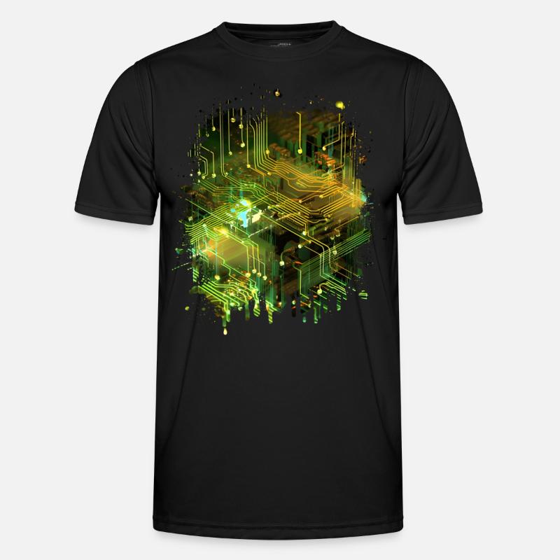 Abstrakte Kunst: Digitaler Datenstrom Mainboard Männer Funktions-T-Shirt