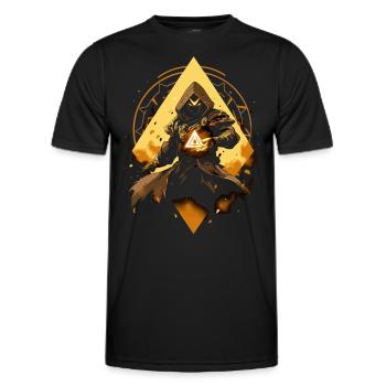 Epic Gamer Guardian with golden energy source - Men's Functional T-Shirt - black - Front - AI Model Male 178 dark (178cm)
