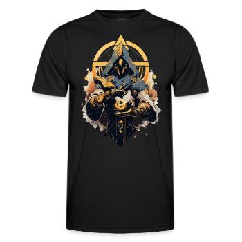 Epic Gamer Guardian with golden energy source - Men's Functional T-Shirt - black - Front - AI Model Male 178 dark (178cm)
