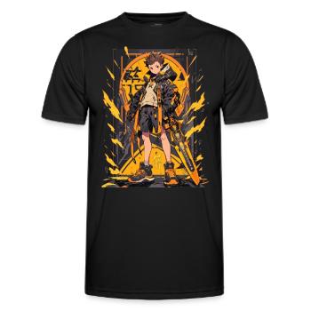 Shibuya: Cooler Anime Junge mit Schwert Japanisch - Männer Funktions-T-Shirt - Schwarz - Vorne - AI Model Male 178 dark (178cm)
