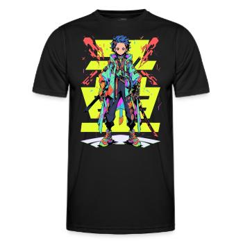 Shibuya: Cooler Anime Junge mit Schwert Japanisch - Männer Funktions-T-Shirt - Schwarz - Vorne - AI Model Male 178 dark (178cm)