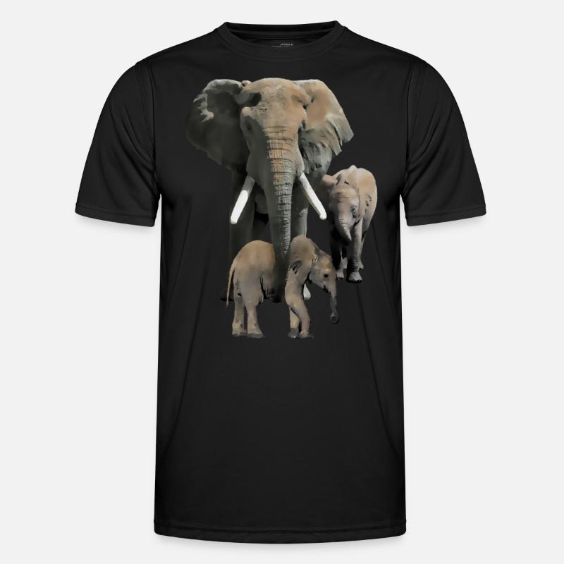 Elephant mom with babies as a drawing Men's Functional T-Shirt